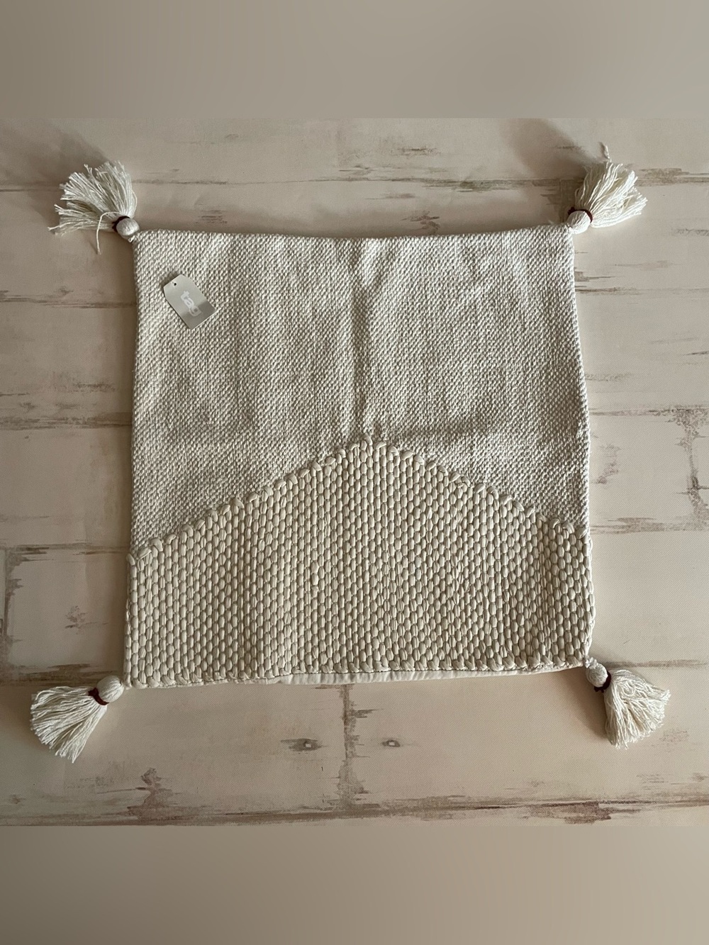 TAG LTD Cottage Textured Tassel Throw Pillow Cover in Cream 20 x 20